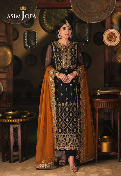 Asim Jofa Black Embroidered Chiffon Suit