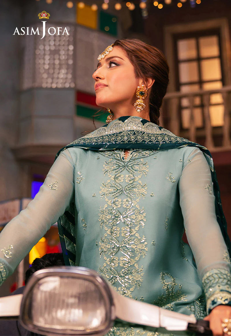 Asim Jofa Green Embroidered Chiffon 3-Piece Suit