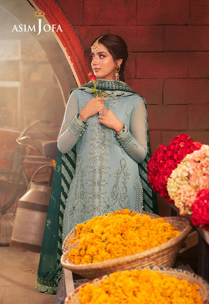 Asim Jofa luxury green chiffon dupatta with embroidered borders – Mahaba Studio USA