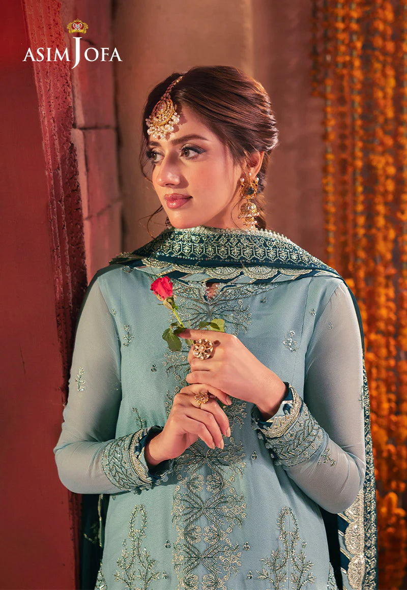 Asim Jofa Green Embroidered Chiffon 3-Piece Suit