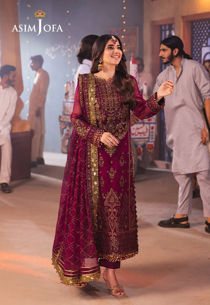 Asim Jofa purple embroidered chiffon 3-piece suit with gold zari and sequins – Mahaba Studio USA