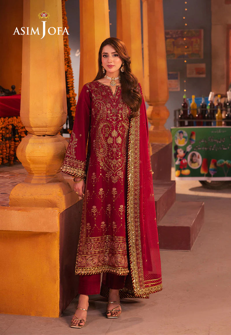 Asim Jofa Pink Embroidered Twisted Silk 3-Piece Suit