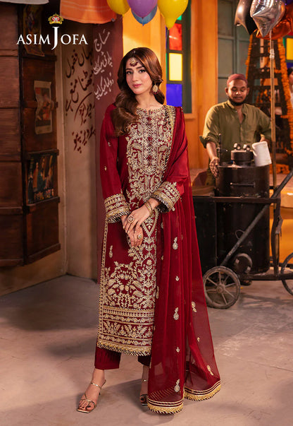 Asim Jofa Rust Embroidered Twisted Silk 3-Piece Suit