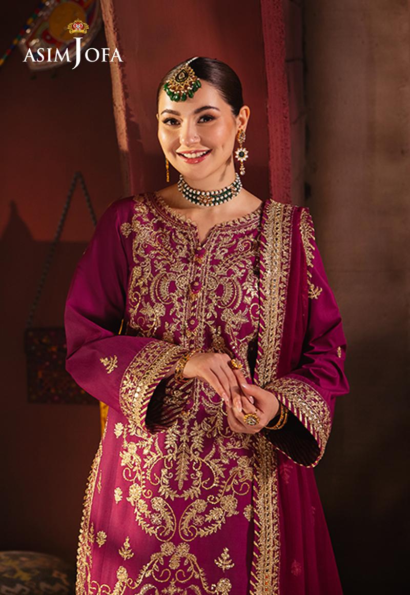 Asim Jofa Purple Embroidered Twisted Silk 3-Piece Suit