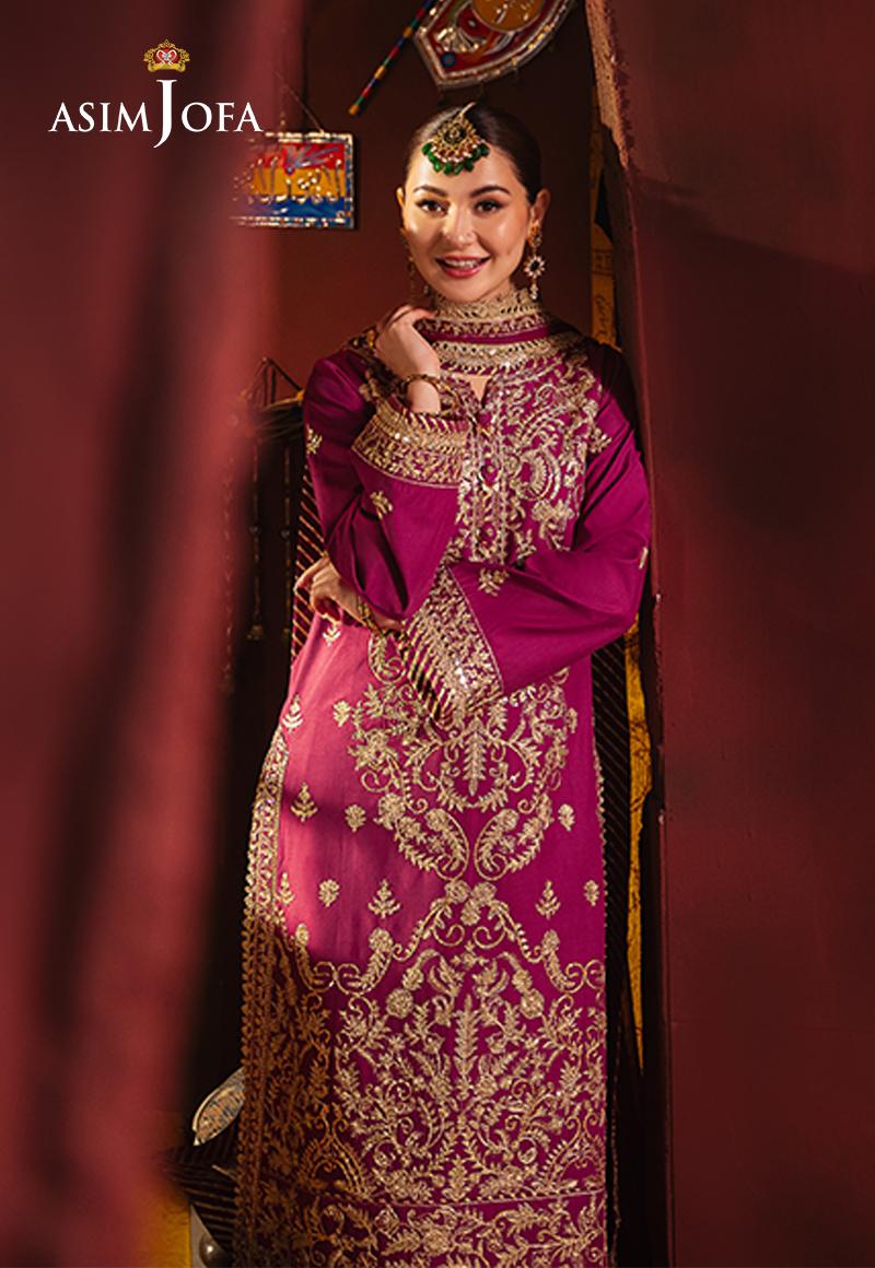 Asim Jofa purple twisted silk 3-piece suit