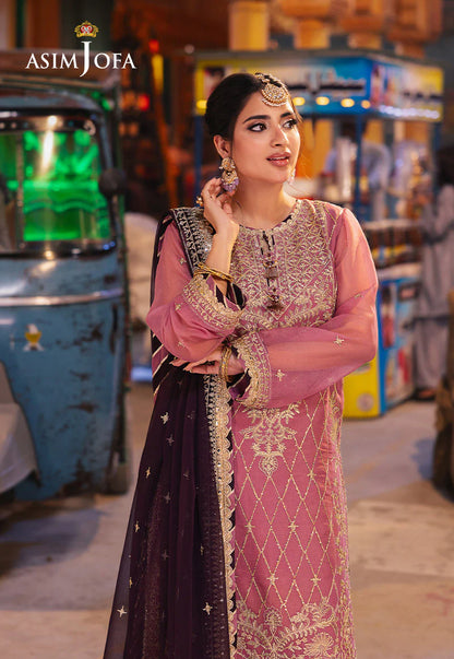 Asim Jofa pink chiffon 3-piece suit with gold embroidery