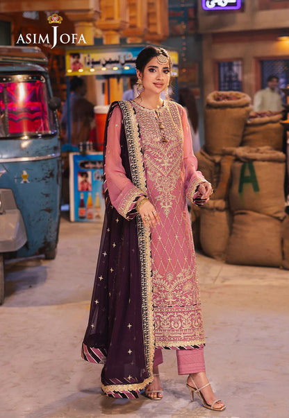 Elegant pink chiffon shirt with gold zari and sequins – Mahaba Studio USA