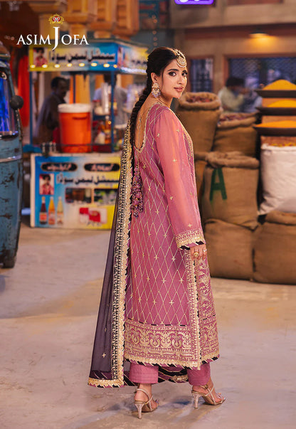 Dark lavender chiffon dupatta with minimal embroidery