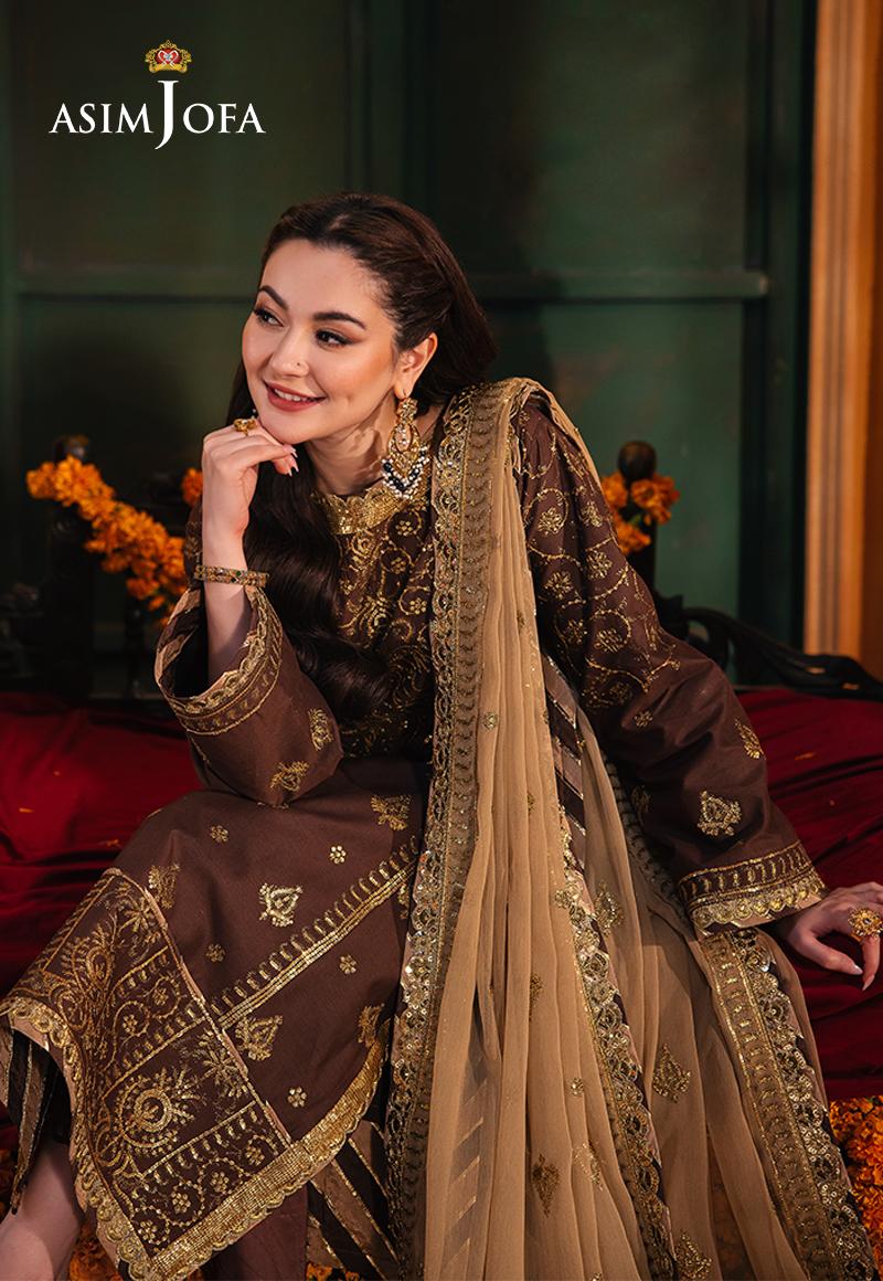 Chiffon dupatta with subtle embroidery in a brown Pakistani suit