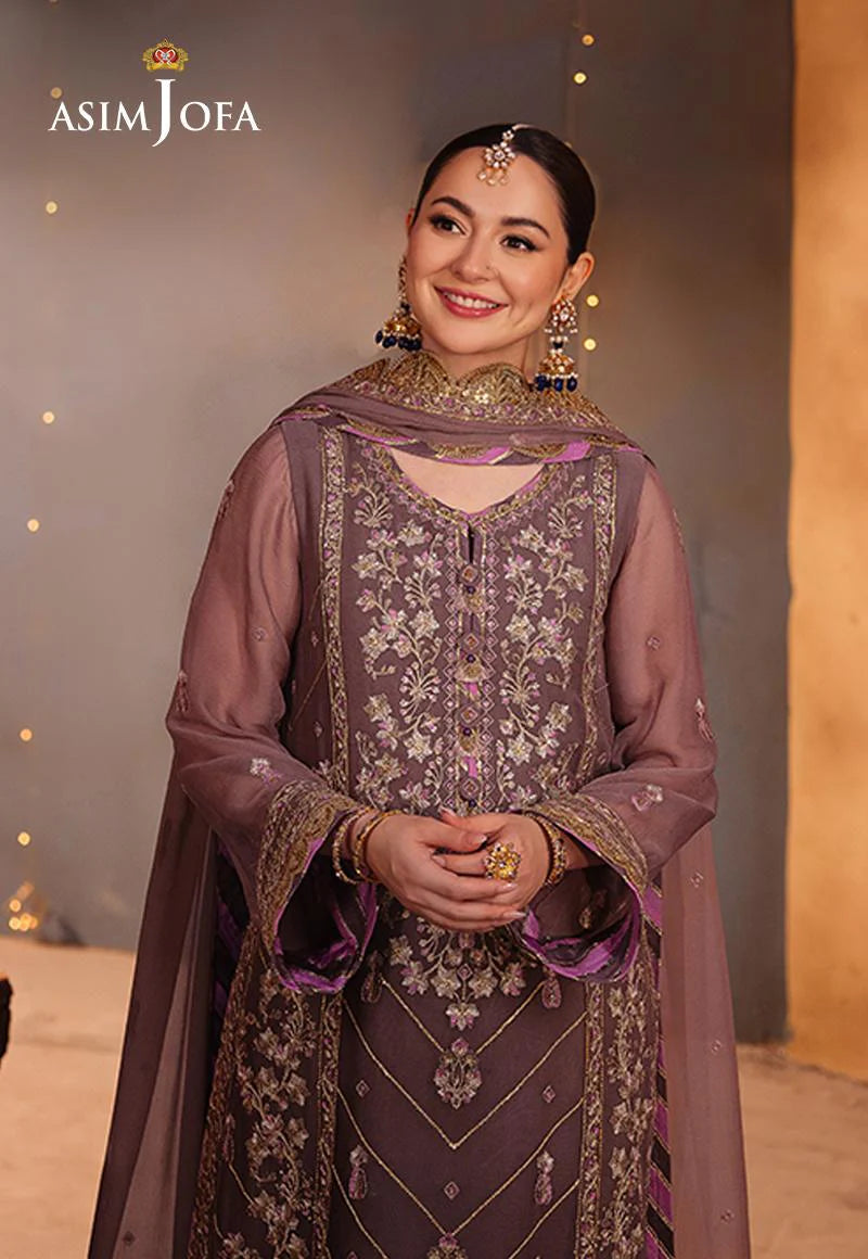 Asim Jofa Pink Embroidered Chiffon 3-Piece Suit - Hania Actress