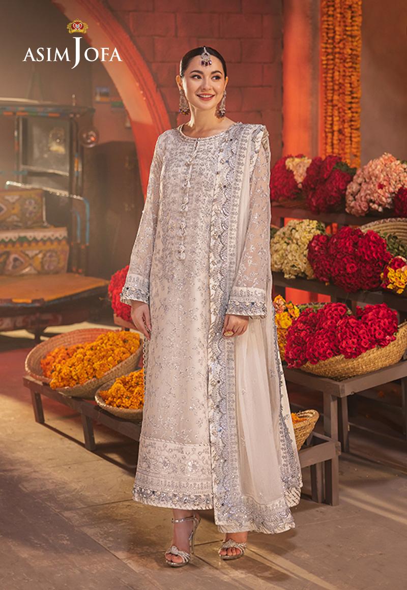 detailed view of Asim Jofa White Embroidered Chiffon 3-Piece Suit