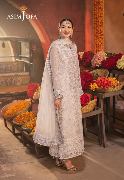 side view Asim Jofa White Embroidered Chiffon 3-Piece Suit