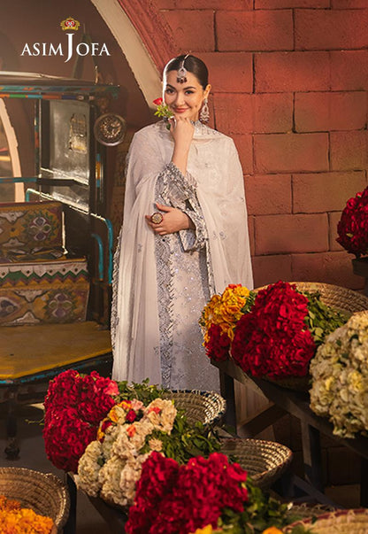 Asim Jofa White Embroidered Chiffon 3-Piece Suit