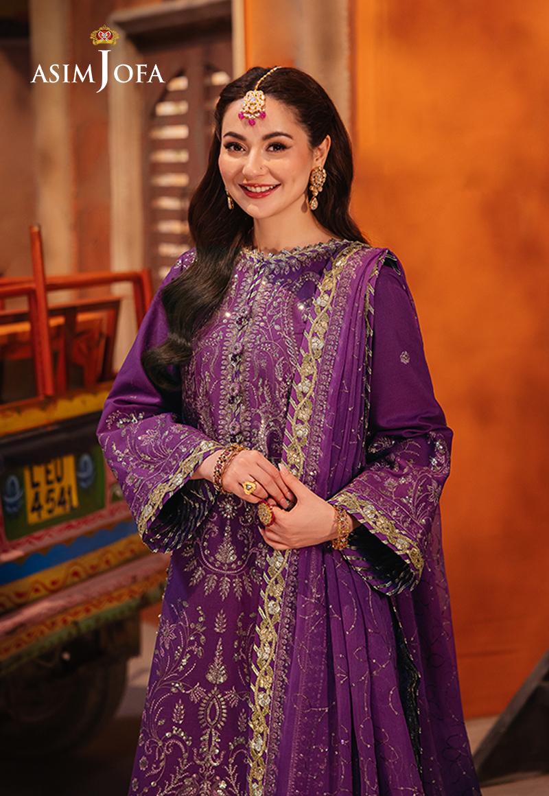 Asim Jofa Purple Embroidered Twisted Silk 3-Piece Suit | Mahaba Studio USA