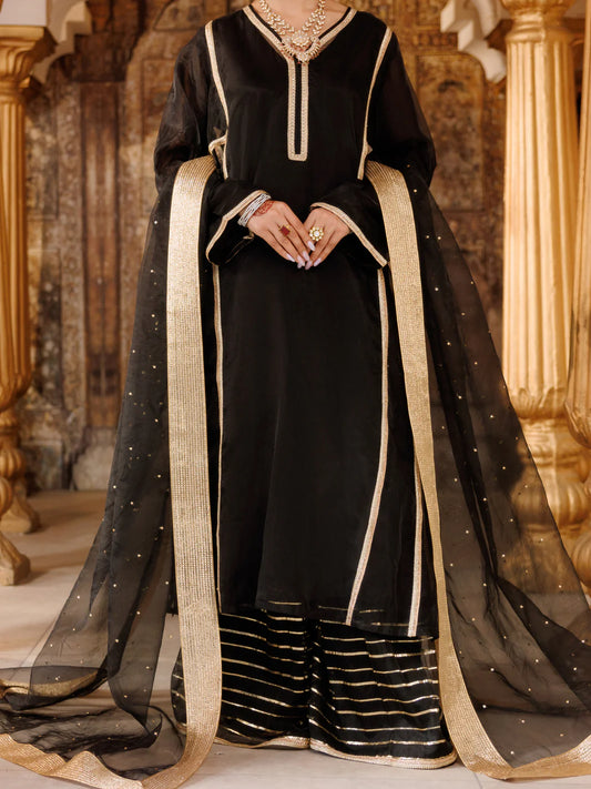 AL-3PS-LS-528 – Black Organza Formal 3Pc Stitched Suit