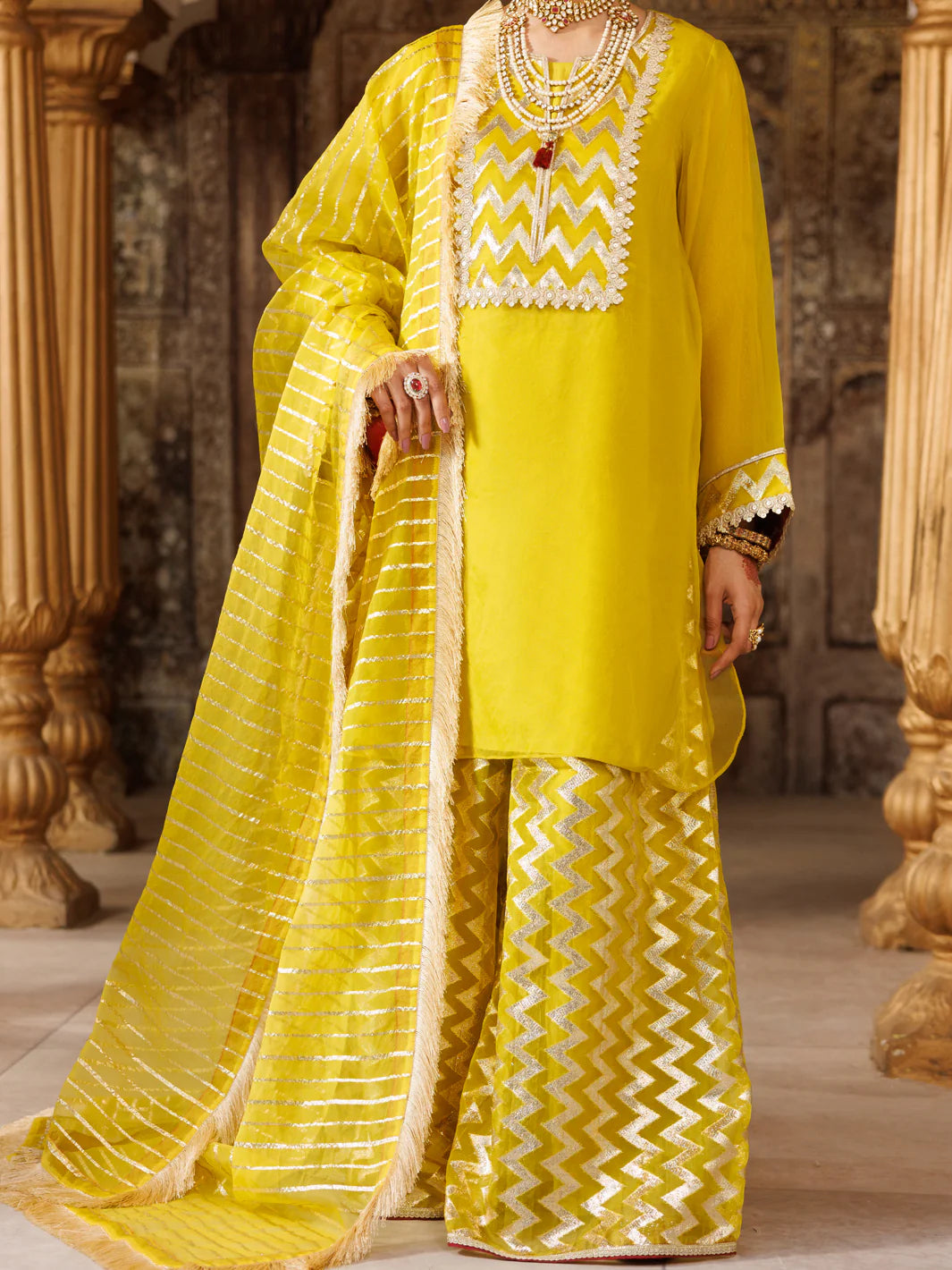 AL-3PS-LS-532 – Lime Green Lurex Organza Formal 3Pc