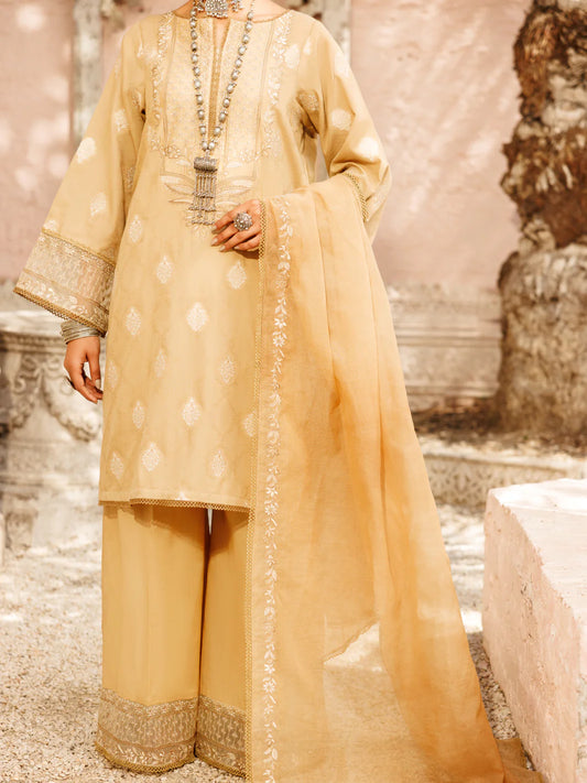 ALP-3PS-2176 – Beige Jacquard Embroidered