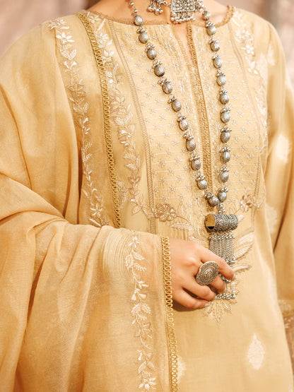 ALP-3PS-2176 – Beige Jacquard Embroidered