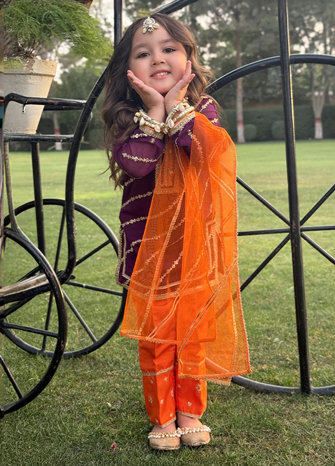 3 Piece Embroidered Chiffon Purple Suit