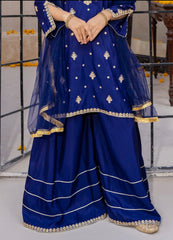 Blue Rawsilk Embroidered 3 Piece Gharara