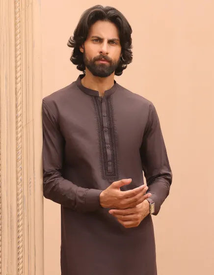 BROWN COTTON KAMEEZ SHALWAR