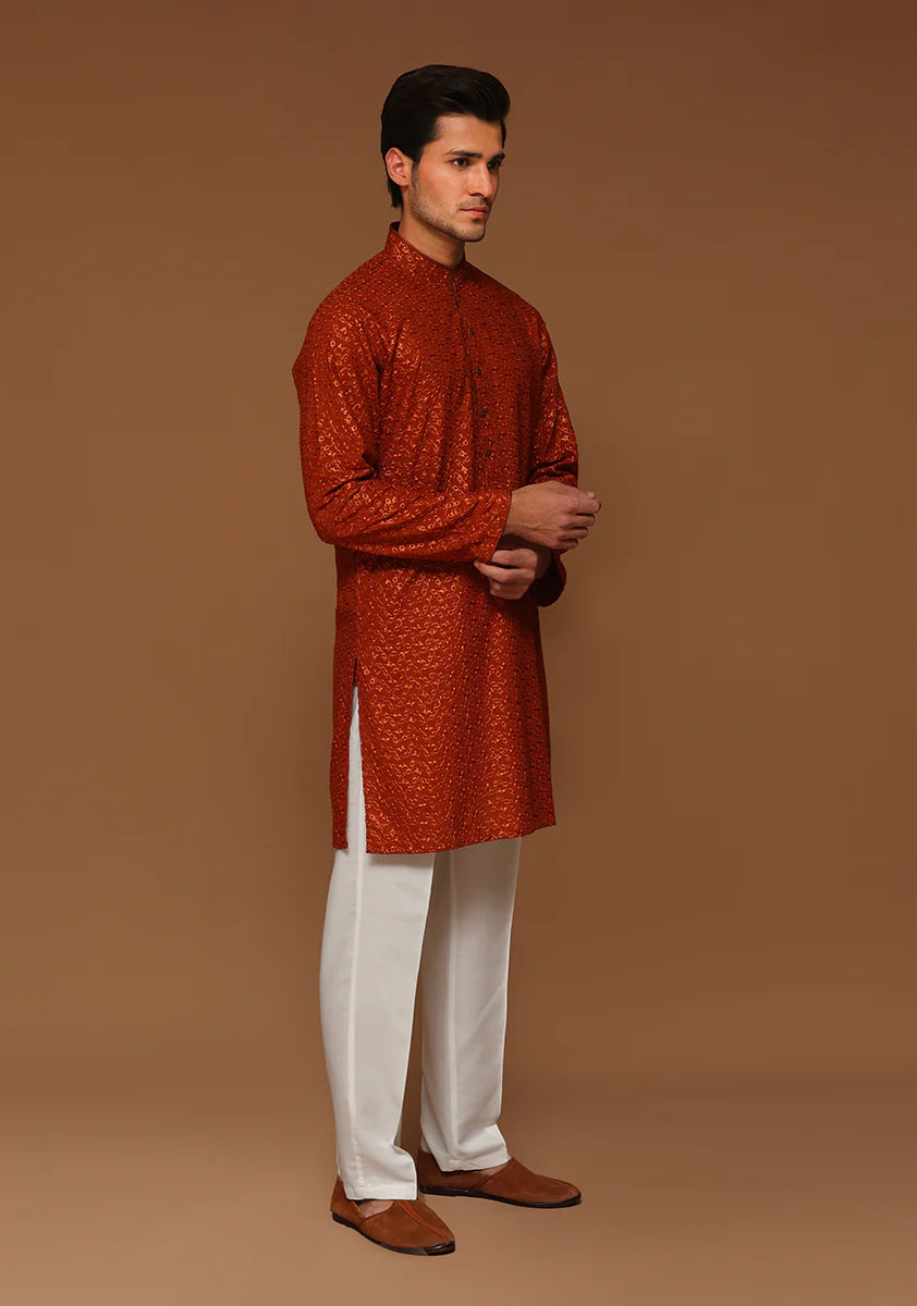 Basic Cotton Umber Slim Fit Kurta side look