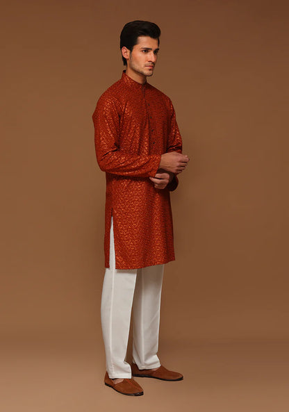 Basic Cotton Umber Slim Fit Kurta side look