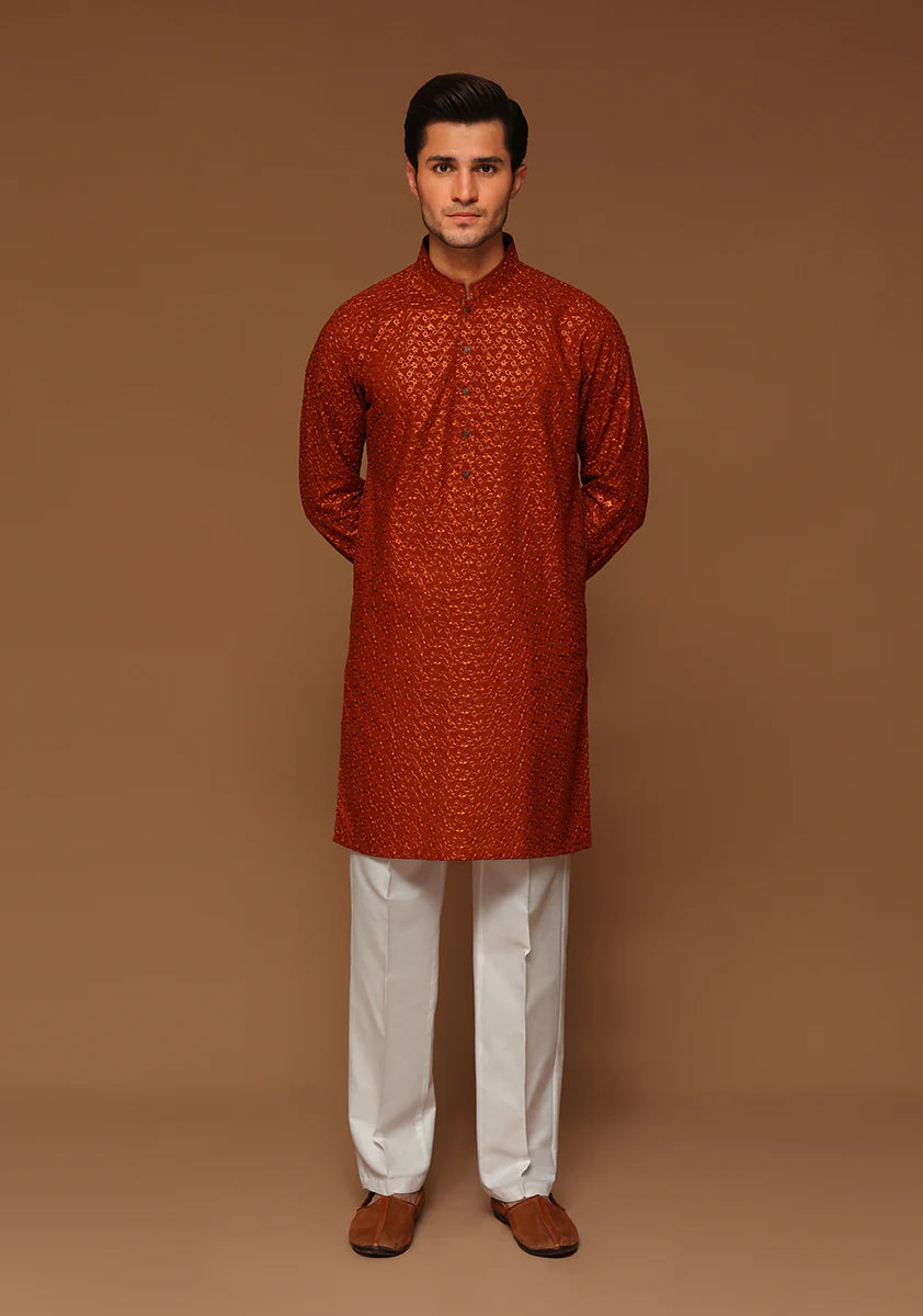 Basic Cotton Umber Slim Fit Kurta