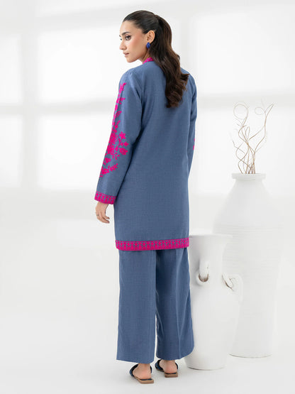 Blue Yarn Dyed Set with Embroidered Shirt