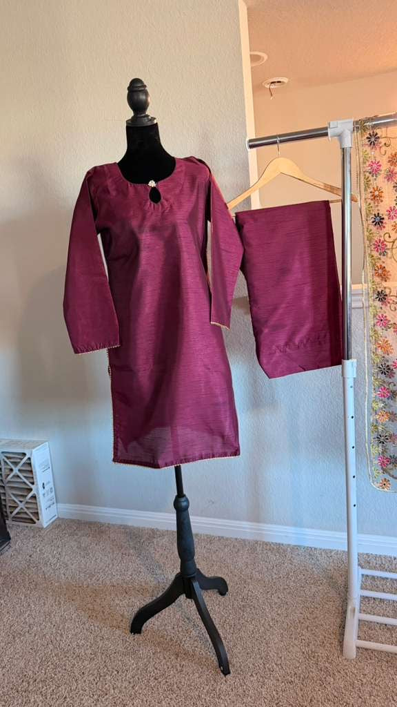 Korean Raw Silk Salwar Suit – Plain Elegance with Heavy Embroidered Organza Dupatta | 3 Piece Set