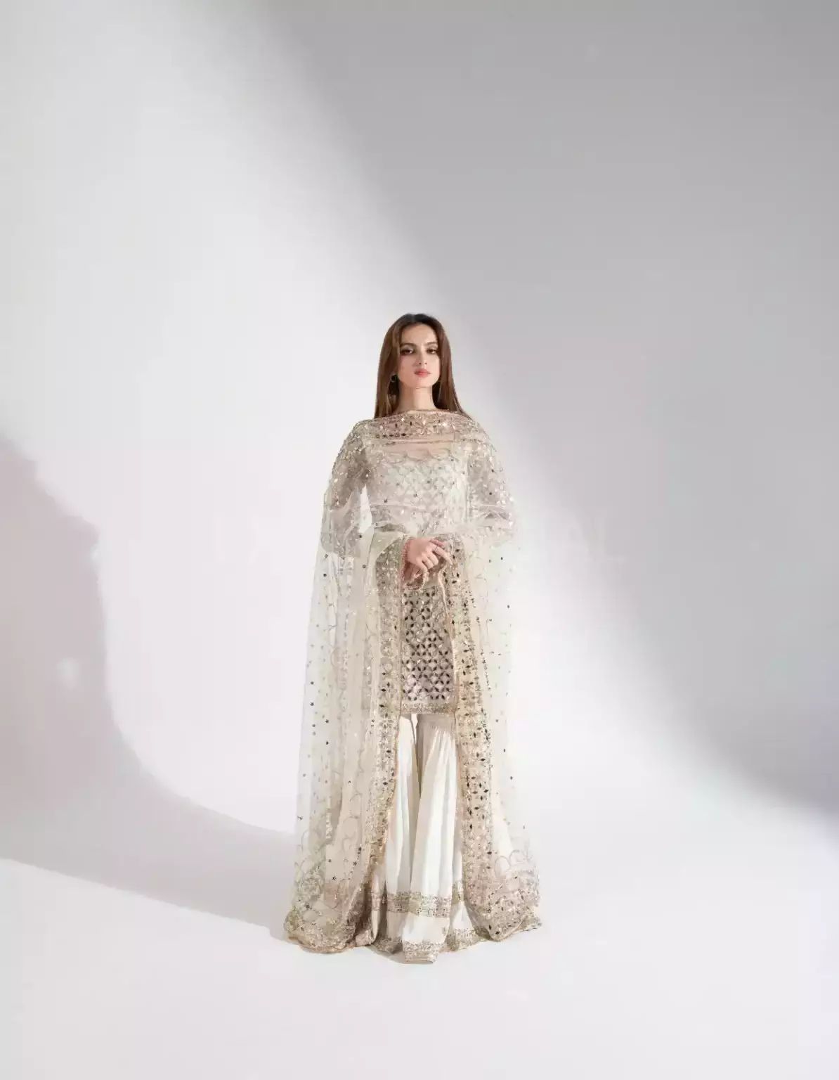 Off white hand embroidered gharara