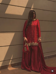 Royal Ruby Sheesha Silk Statement Suit