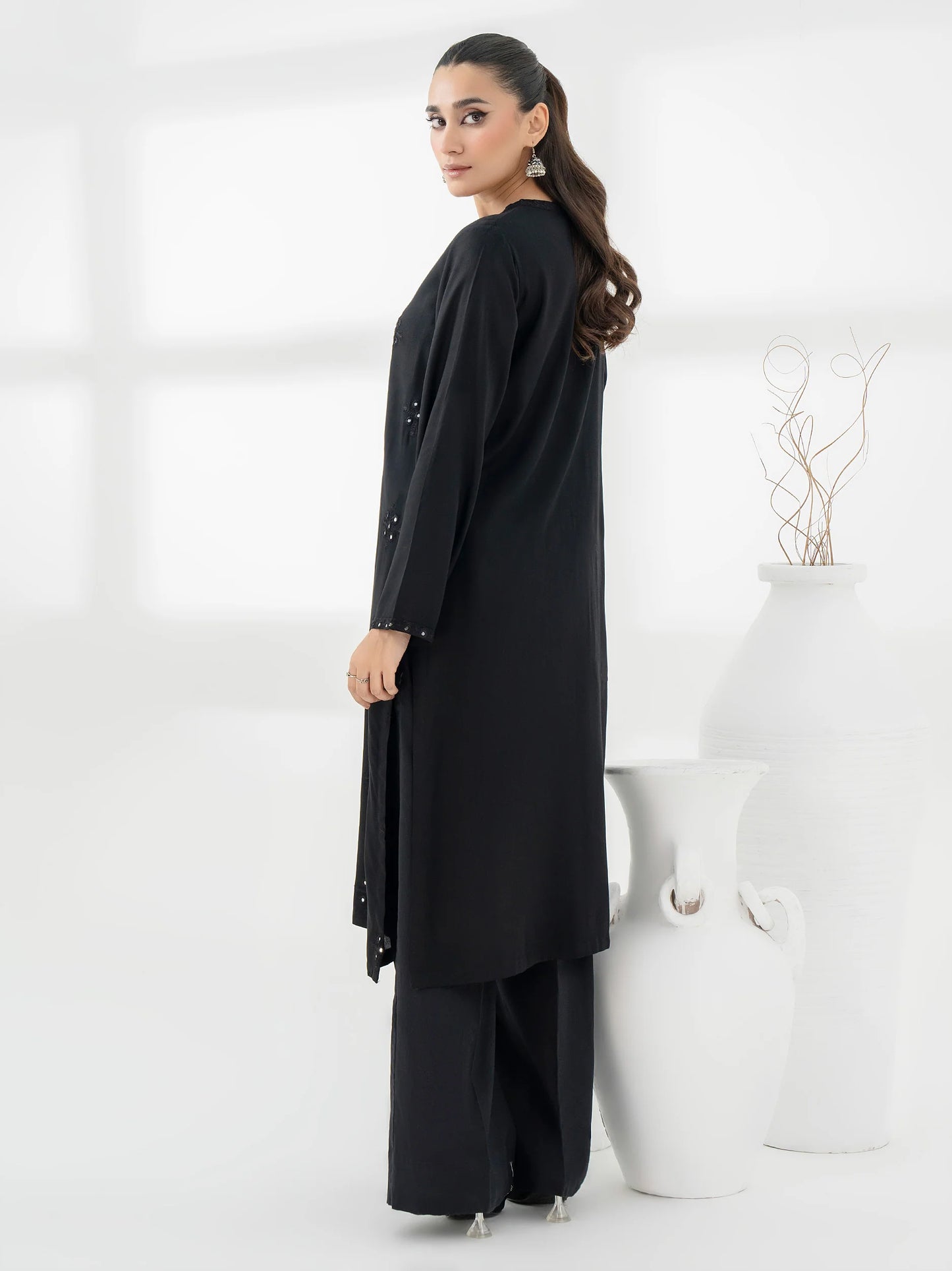 Casual Black Linen shirt with embroidery