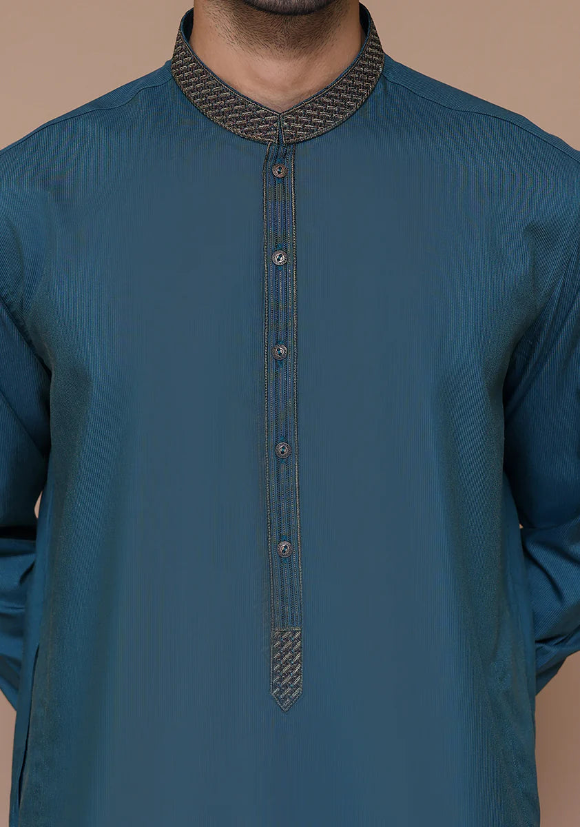 Classic Poly Viscose Sea Moss Classic Fit Embroidered Suit close