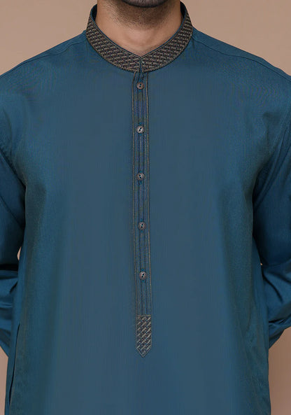Classic Poly Viscose Sea Moss Classic Fit Embroidered Suit close