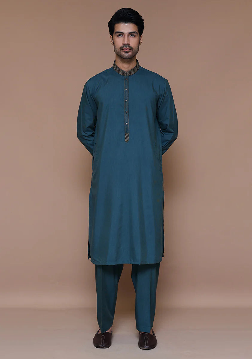 Classic Poly Viscose Sea Moss Classic Fit Embroidered Suit 