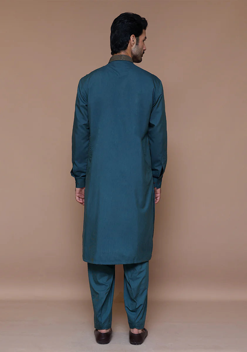 Classic Poly Viscose Sea Moss Classic Fit Embroidered Suit back