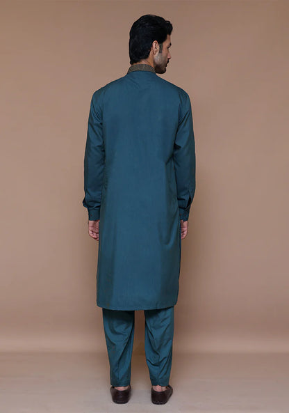 Classic Poly Viscose Sea Moss Classic Fit Embroidered Suit back