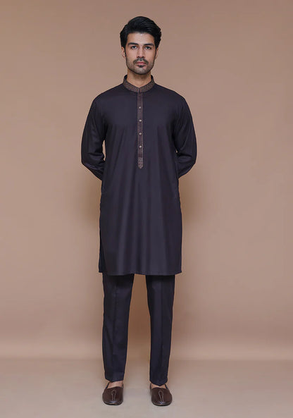 Classic Poly Viscose Wine Tasting Slim Fit Embroidered Suit