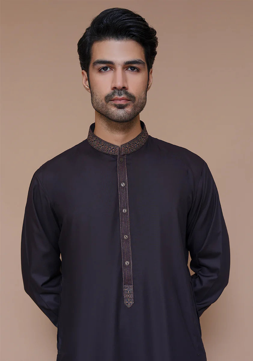 Classic Poly Viscose Wine Tasting Slim Fit Embroidered Suit close