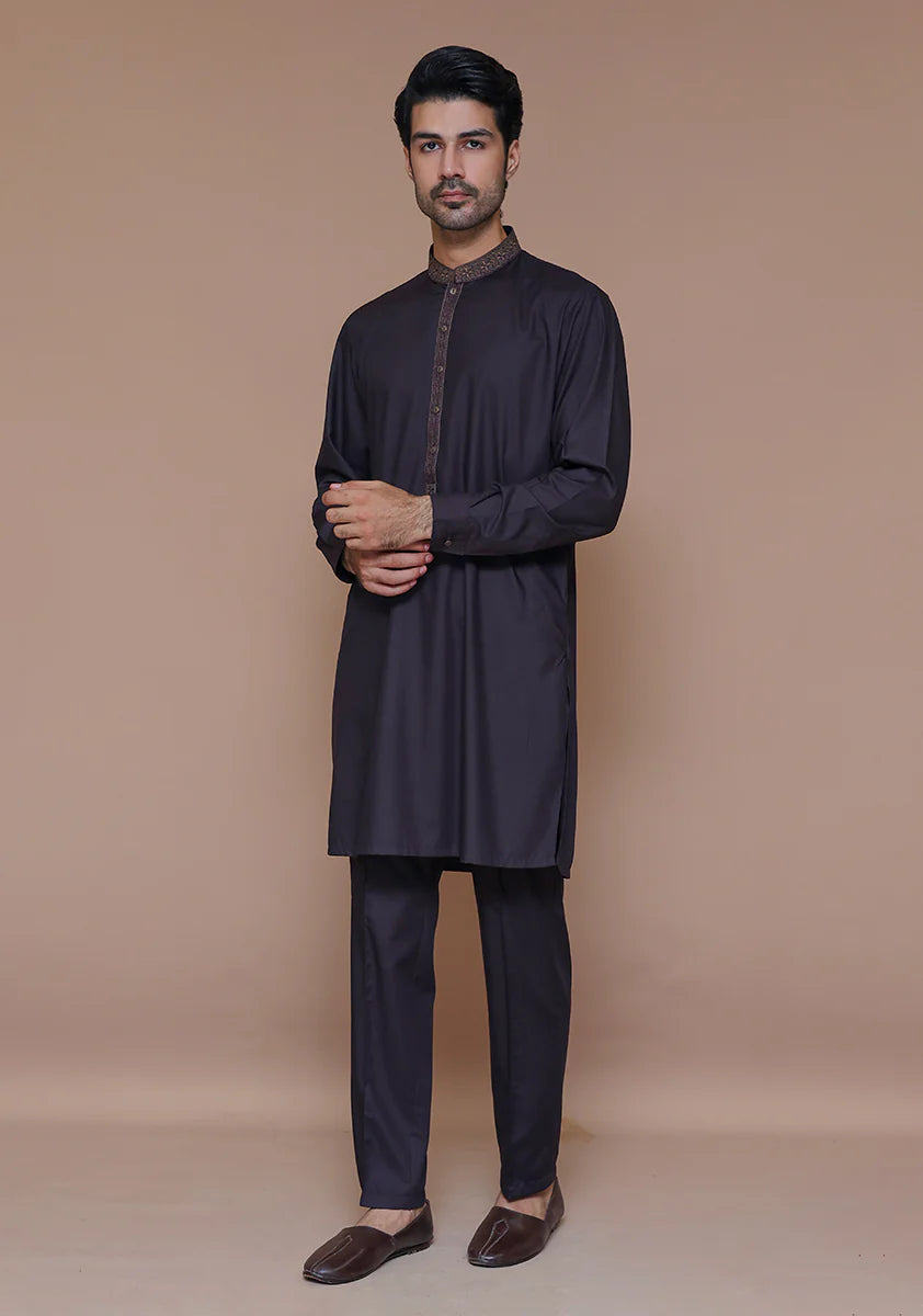 Classic Poly Viscose Wine Tasting Slim Fit Embroidered Suit full