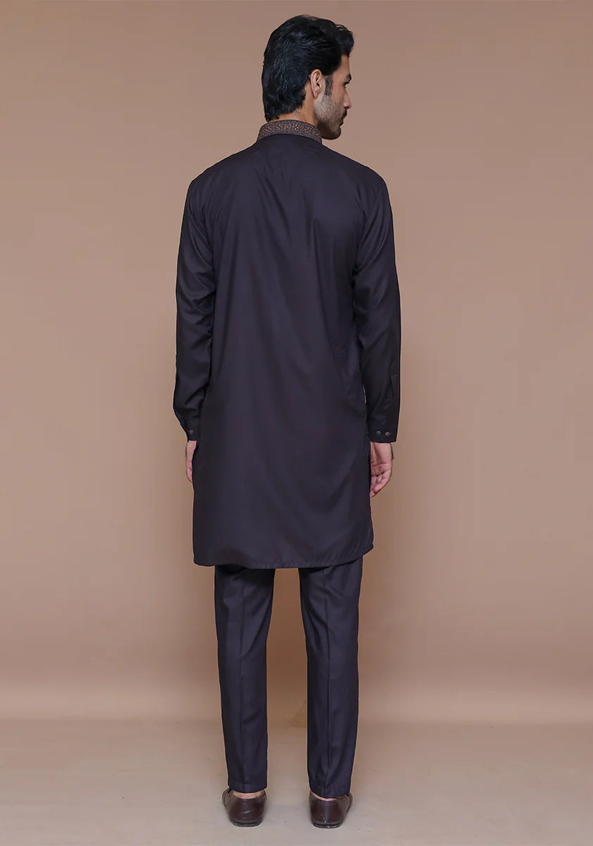 Classic Poly Viscose Wine Tasting Slim Fit Embroidered Suit back
