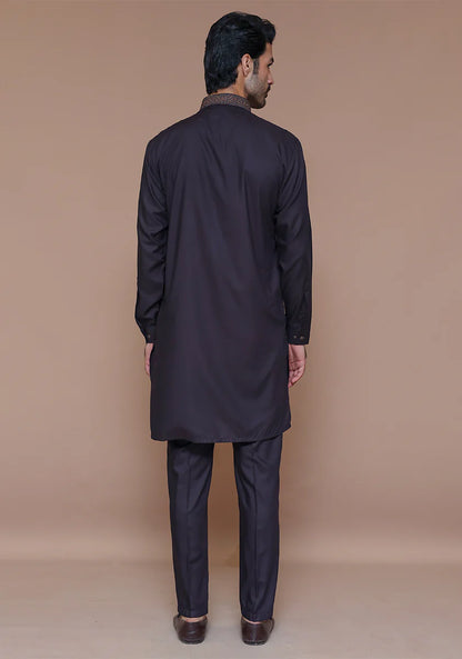Classic Poly Viscose Wine Tasting Slim Fit Embroidered Suit back