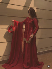 Royal Ruby Sheesha Silk Statement Suit