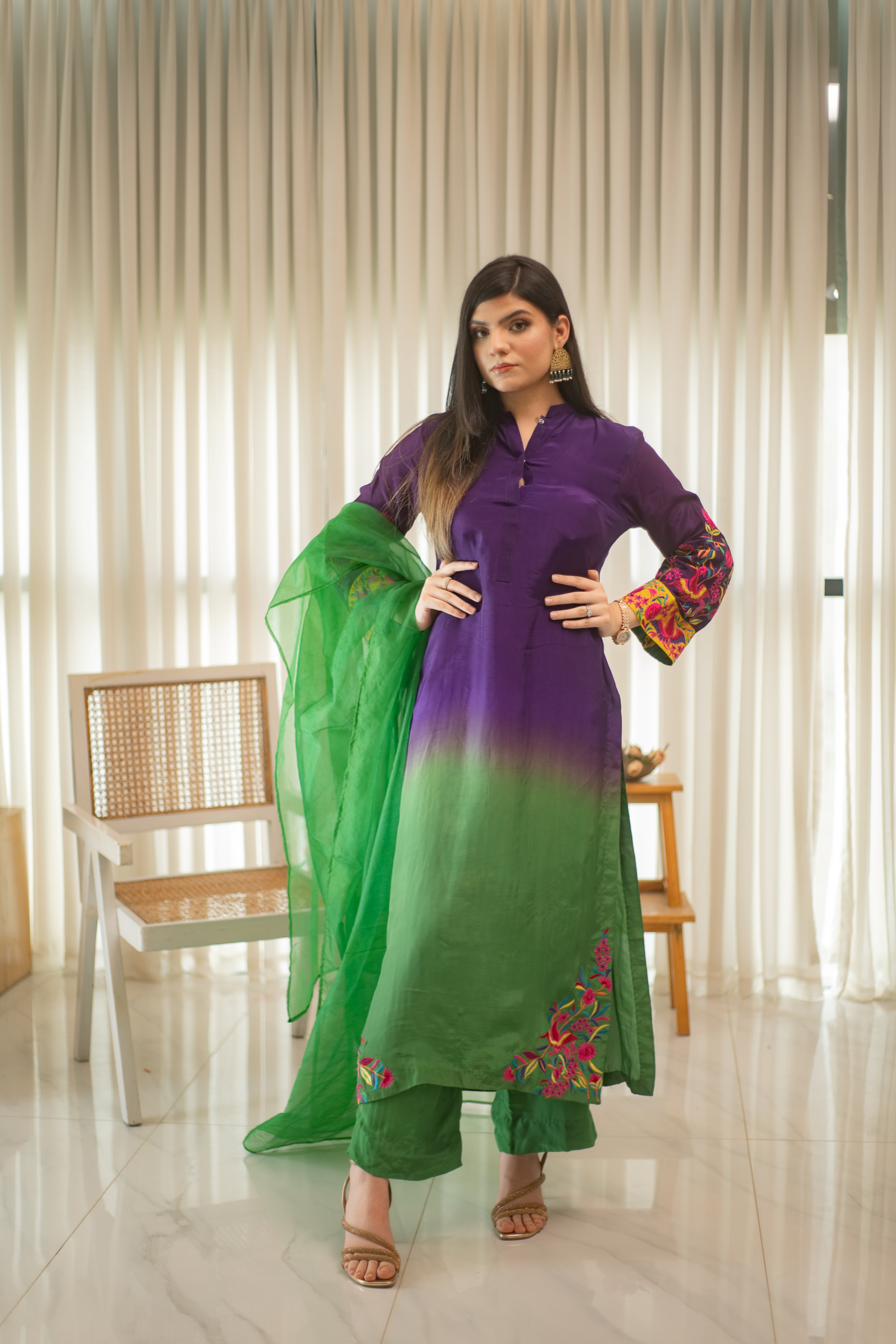 MSP 306 - Blue Green Farshi Silk Set