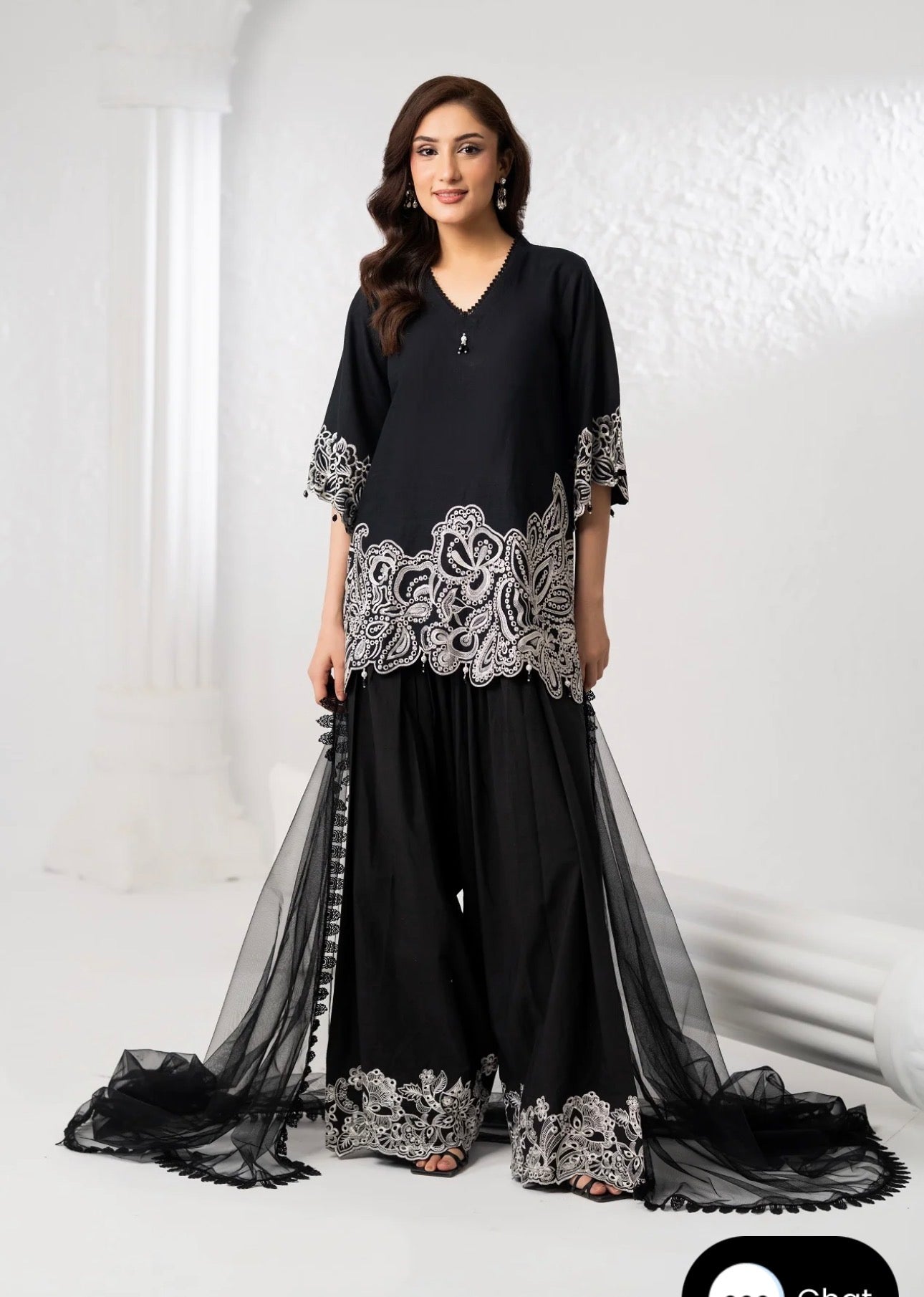 NF-6744 Black White Cotton Stitched 2PC Suit