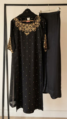 Midnight Black Sheesha Silk Embroidered 3-Piece Ensemble