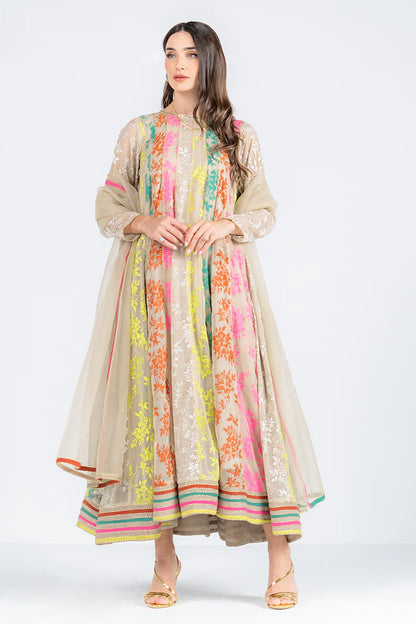 Traditional chiffon flared kurta with pants and dupatta