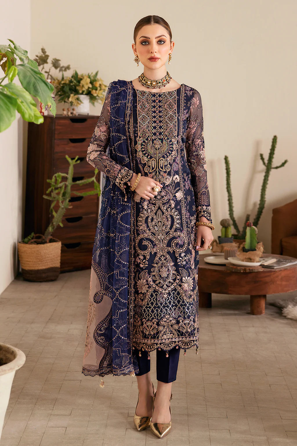 Organza Suit with Raw Silk Trousers