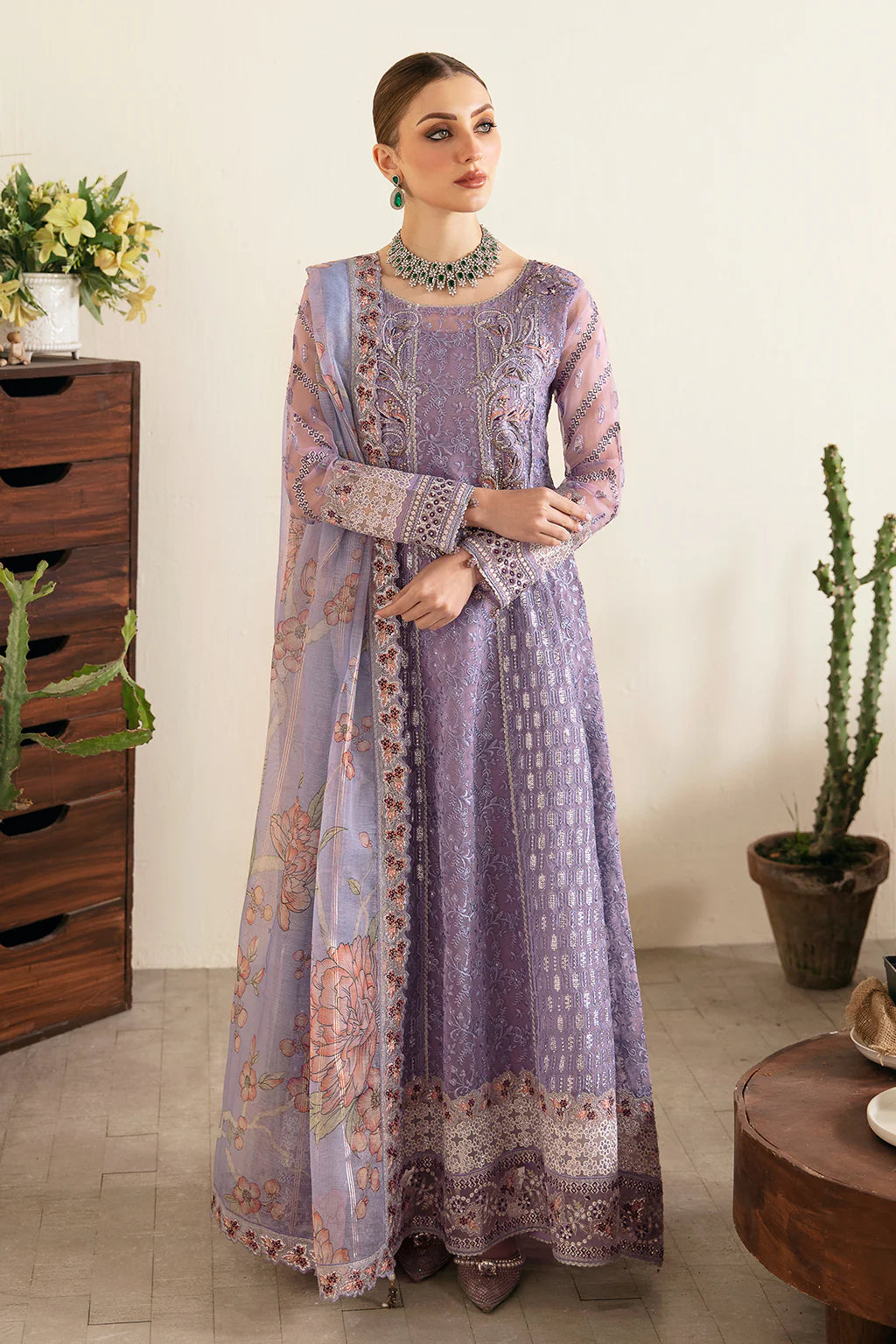 E-107 | Embroidered Organza Suit with Dupatta